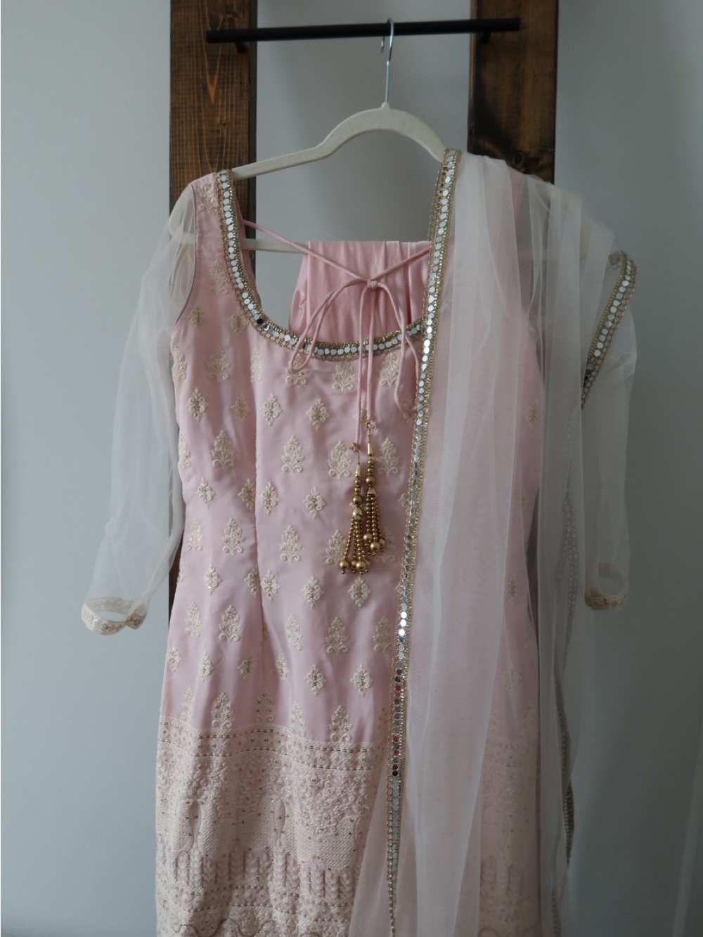 Embroidered Pink Chikankari Kurta with Sheer Dupatta